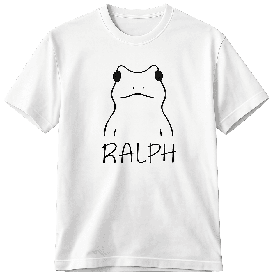 The Ralph Tee: a white t-shirt with the hand-drawn Ralph frog and the word RALPH printed on the chest.
